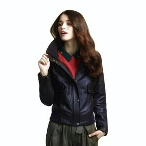 Cole Haan Grainy Lamb Leather Jacket Black XS